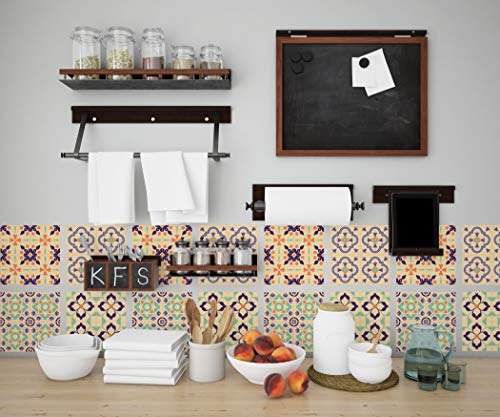 Planche de 4 Adhésif Carrelage - décoration de carreaux - 12 pièces plastifié en mat - mosaïque nuances de blanc cassé - format 30x30cm par pièce