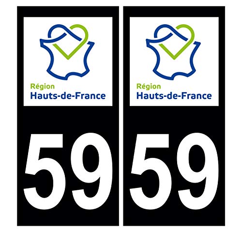 Supstick 2 Stickers Autocollants Plaques Immatriculation Auto Dept 59 Hauts de France Noir Angles Carrés