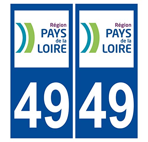 Supstick 2 Stickers Autocollants Plaques Immatriculation Auto Dept 49 Pays de la Loire Bleu Foncé Angles Carrés