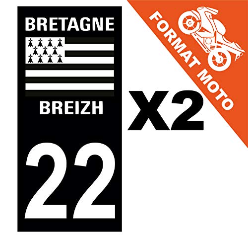 Supstick 2 Stickers Autocollants Plaques Immatriculation Moto Dept 22 Bretagne Breizh Noir Angles Carrés