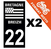 Supstick 2 Stickers Autocollants Plaques Immatriculation Moto Dept 22 Bretagne Breizh Noir Angles Carrés