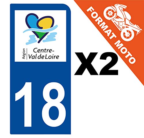Supstick 2 Stickers Autocollants Plaques Immatriculation Moto Dept 18 Centre Val de Loire Bleu Foncé 1 Angle Arrondi