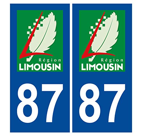 Supstick 2 Stickers Autocollants Plaques Immatriculation Auto Dept 87 Limousin Bleu Foncé Angles Carrés