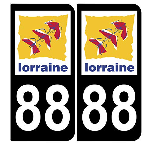 Supstick 2 Stickers Autocollants Plaques Immatriculation Auto Dept 88 Lorraine Noir Angles Arrondis