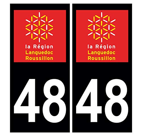Supstick 2 Stickers Autocollants Plaques Immatriculation Auto Dept 48 Languedoc Roussillon Noir Angles Carrés