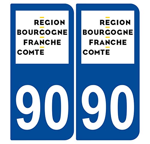 Supstick 2 Stickers Autocollants Plaques Immatriculation Auto Dept 90 Bourgogne Franche Comté Bleu Foncé Angles Arrondis