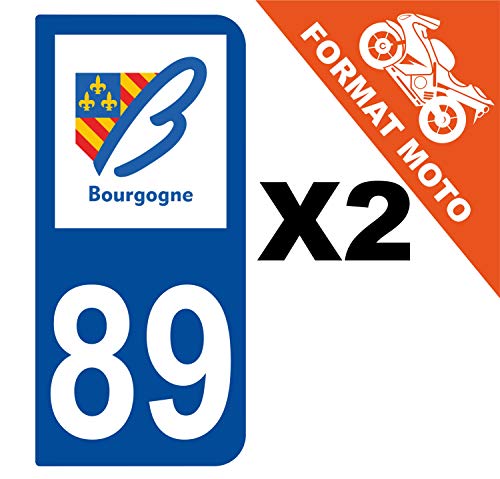 Supstick 2 Stickers Autocollants Plaques Immatriculation Moto Dept 89 Bourgogne Bleu Foncé 2 Angles Arrondis