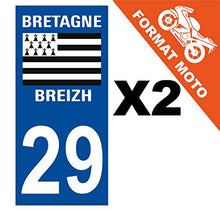 Supstick 2 Stickers Autocollants Plaques Immatriculation Moto Dept 29 Bretagne Breizh Bleu Foncé Angles Carrés