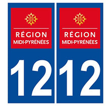 Supstick 2 Stickers Autocollants Plaques Immatriculation Auto Dept 12 Midi Pyrénées Bleu Foncé Angles Carrés