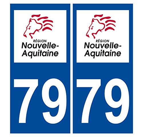 Supstick 2 Stickers Autocollants Plaques Immatriculation Auto Dept 79 Nouvelle Aquitaine Bleu Foncé Angles Carrés
