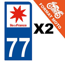 Supstick 2 Stickers Autocollants Plaques Immatriculation Moto Dept 77 Ile de France Bleu Foncé 1 Angle Arrondi