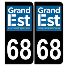 Supstick 2 Stickers Autocollants Plaques Immatriculation Auto Dept 68 Grand est Noir Angles Arrondis