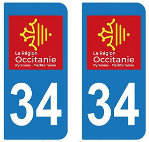 supstick 2 STICKERS AUTOCOLLANT PLAQUE IMMATRICULATION DEPT 34 région Occitanie - supstick.fr