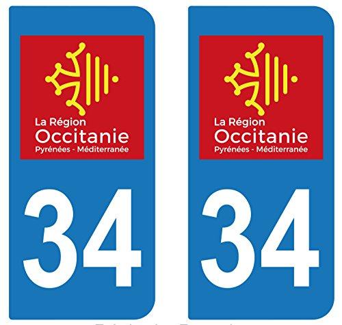 supstick 2 STICKERS AUTOCOLLANT PLAQUE IMMATRICULATION DEPT 34 région Occitanie - supstick.fr