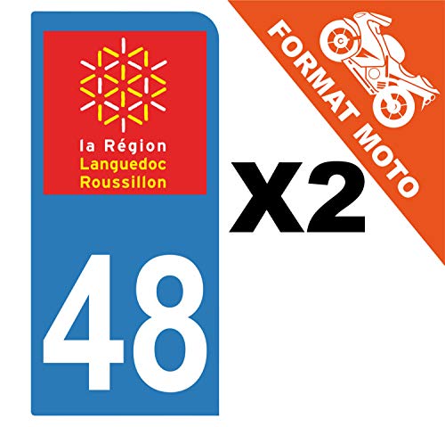 Supstick 2 Stickers Autocollants Plaques Immatriculation Moto Dept 48 Languedoc Roussillon Bleu Clair 1 Angle Arrondi