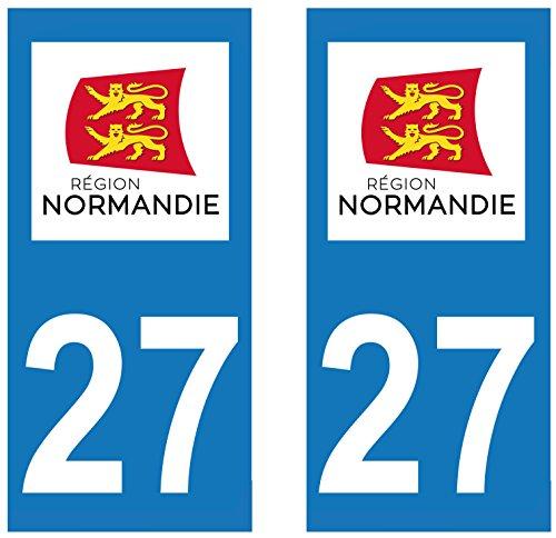 supstick 2 STICKERS AUTOCOLLANT PLAQUE IMMATRICULATION DEPT 27 Normandie format rectangulaire - supstick.fr