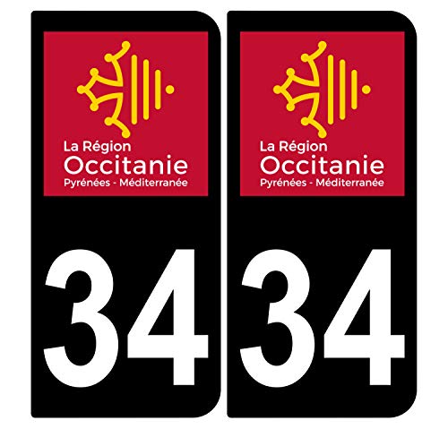 Supstick 2 Stickers Autocollants Plaques Immatriculation Auto Dept 34 Occitanie Noir Angles Arrondis