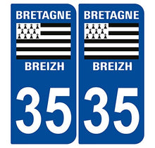 Supstick 2 Stickers Autocollants Plaques Immatriculation Auto Dept 35 Bretagne Breizh Bleu Foncé Angles Arrondis