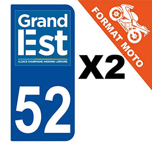 Supstick 2 Stickers Autocollants Plaques Immatriculation Moto Dept 52 Grand Est Bleu Foncé 2 Angles Arrondis