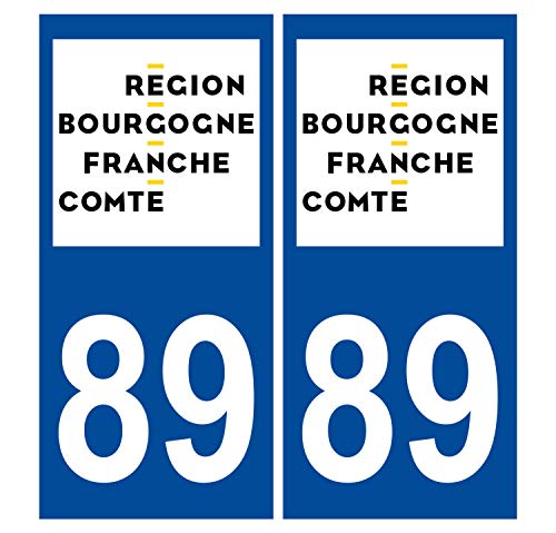 Supstick 2 Stickers Autocollants Plaques Immatriculation Auto Dept 89 Bourgogne Franche Comté Bleu Foncé Angles Carrés