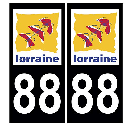 Supstick 2 Stickers Autocollants Plaques Immatriculation Auto Dept 88 Lorraine Noir Angles Carrés