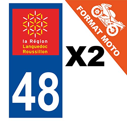 Supstick 2 Stickers Autocollants Plaques Immatriculation Moto Dept 48 Languedoc Roussillon Bleu Foncé Angles Carrés