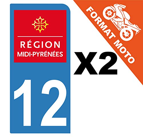 Supstick 2 Stickers Autocollants Plaques Immatriculation Moto Dept 12 Midi Pyrénées Bleu Clair 1 Angle Arrondi