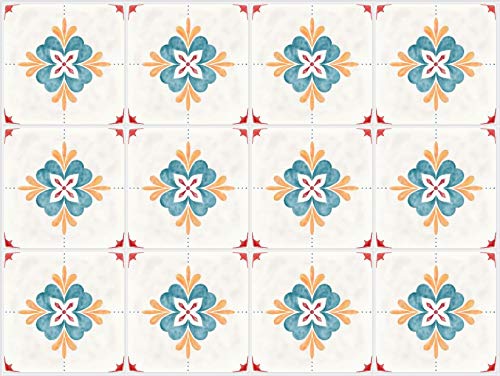 Planche de 12 Adhésif Carrelage - décoration de carreaux - 24 pièces plastifié en mat - mosaïque blanc fleurs - format 30x30cm par pièce
