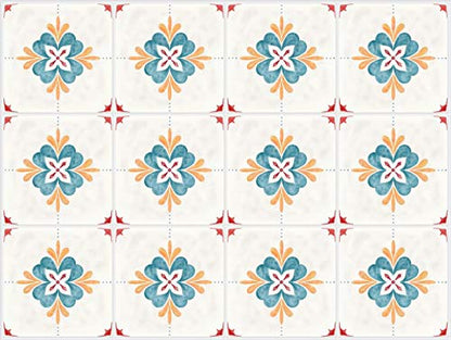 Planche de 12 Adhésif Carrelage - décoration de carreaux - 24 pièces plastifié en mat - mosaïque blanc fleurs - format 25x25cm par pièce