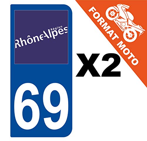 Supstick 2 Stickers Autocollants Plaques Immatriculation Moto Dept 69 Rhône Alpes Bleu Foncé 2 Angles Arrondis