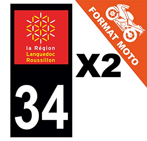 Supstick 2 Stickers Autocollants Plaques Immatriculation Moto Dept 34 Languedoc Roussillon Noir Angles Carrés