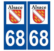 Supstick 2 Stickers Autocollants Plaques Immatriculation Auto Dept 68 Alsace Blason Bleu Foncé Angles Carrés