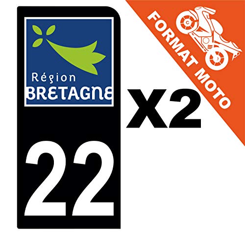 Supstick 2 Stickers Autocollants Plaques Immatriculation Moto Dept 22 Bretagne Noir 1 Angle Arrondi