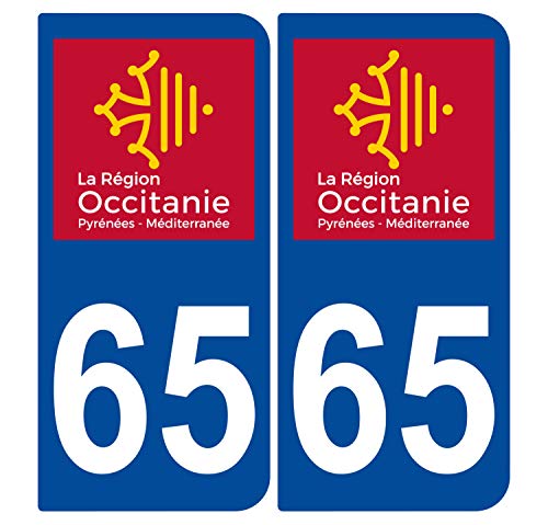 Supstick 2 Stickers Autocollants Plaques Immatriculation Auto Dept 65 Occitanie Bleu Foncé Angles Arrondis