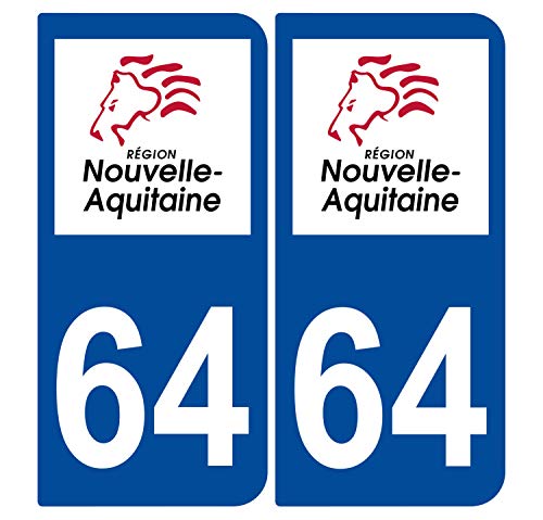 Supstick 2 Stickers Autocollants Plaques Immatriculation Auto Dept 64 Nouvelle Aquitaine Bleu Foncé Angles Arrondis