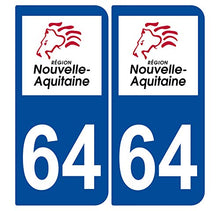Supstick 2 Stickers Autocollants Plaques Immatriculation Auto Dept 64 Nouvelle Aquitaine Bleu Foncé Angles Arrondis