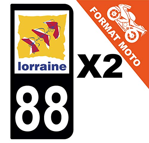 Supstick 2 Stickers Autocollants Plaques Immatriculation Moto Dept 88 Lorraine Noir 2 Angles Arrondis