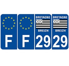 Supstick 4 Stickers Autocollants Plaques Immatriculation Auto Dept 29 Bretagne Breizh Bleu Foncé Angles Arrondis