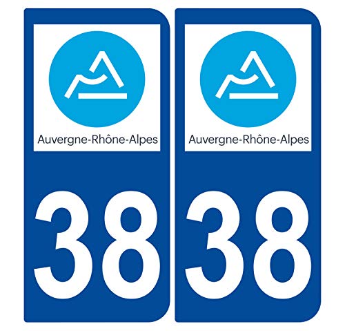 Supstick 2 Stickers Autocollants Plaques Immatriculation Auto Dept 38 Auvergne Rhône Alpes Bleu Foncé Angles Arrondis