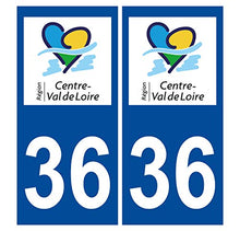 Supstick 2 Stickers Autocollants Plaques Immatriculation Auto Dept 36 Centre Val de Loire Bleu Foncé Angles Carrés