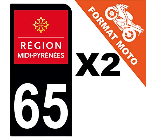 Supstick 2 Stickers Autocollants Plaques Immatriculation Moto Dept 65 Midi Pyrénées Noir 1 Angle Arrondi
