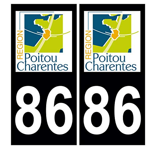 Supstick 2 Stickers Autocollants Plaques Immatriculation Auto Dept 86 Poitou Charentes Noir Angles Carrés