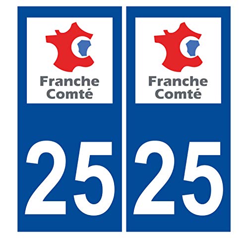 Supstick 2 Stickers Autocollants Plaques Immatriculation Auto Dept 25 Franche Comté Bleu Foncé Angles Carrés