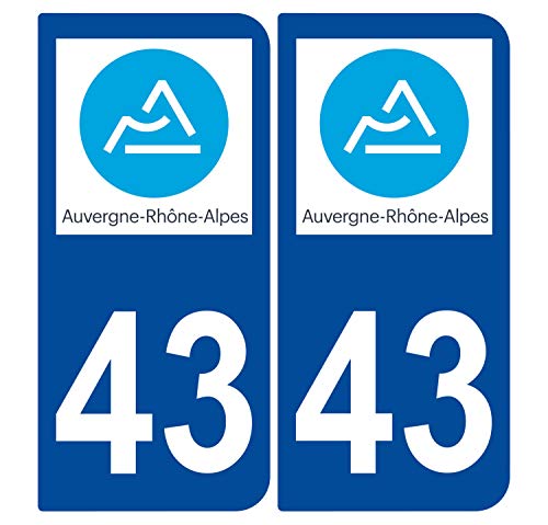 Supstick 2 Stickers Autocollants Plaques Immatriculation Auto Dept 43 Auvergne Rhône Alpes Bleu Foncé Angles Arrondis