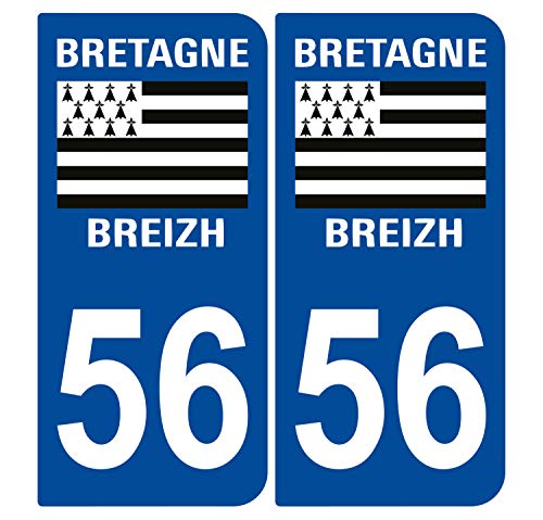 Supstick 2 Stickers Autocollants Plaques Immatriculation Auto Dept 56 Bretagne Breizh Bleu Foncé Angles Arrondis