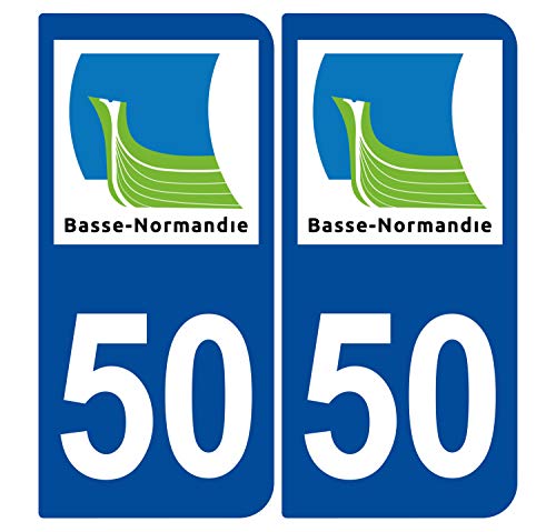 Supstick 2 Stickers Autocollants Plaques Immatriculation Auto Dept 50 Basse Normandie Bleu Foncé Angles Arrondis