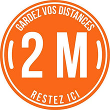 Charger l&#39;image dans la galerie, Autocollant stickers signalétique stop covid sol antidérapant - gardez vos distances 2m - format 25x25cm couleur orange
