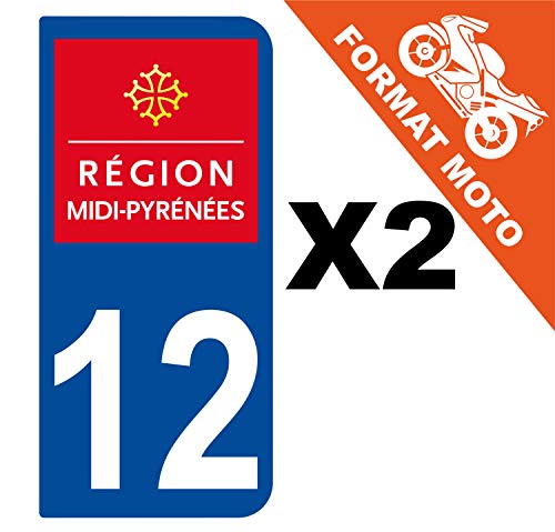 Supstick 2 Stickers Autocollants Plaques Immatriculation Moto Dept 12 Midi Pyrénées Bleu Foncé 2 Angles Arrondis