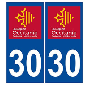 Supstick 2 Stickers Autocollants Plaques Immatriculation Auto Dept 30 Occitanie Bleu Foncé Angles Carrés