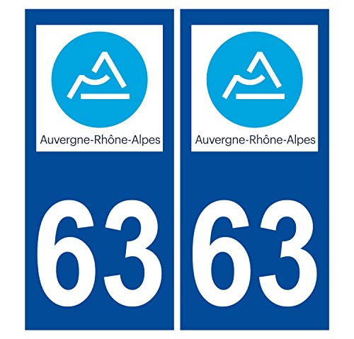 Supstick 2 Stickers Autocollants Plaques Immatriculation Auto Dept 63 Auvergne Rhône Alpes Bleu Foncé Angles Carrés